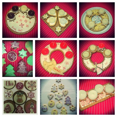 Mézeskalácsból készített adventi koszorúk és fenyődíszek